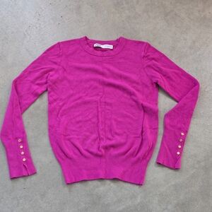 Zara | Long Sleeve round neck cardigan Fushia Small
